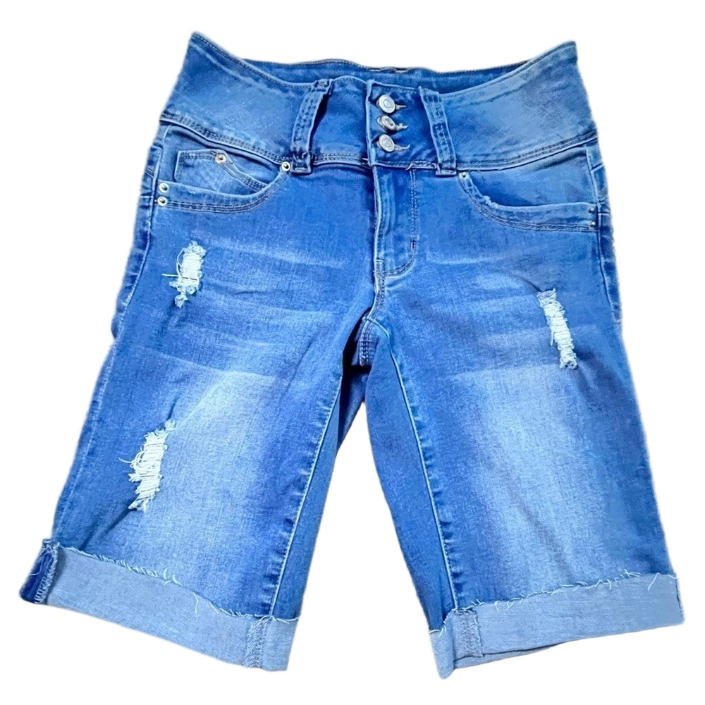 YMI curvy fit Mid-ride cuffed Bermuda stretch denim shorts 0/24